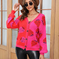 Angel Wings Printed V-Neck Button-Down Long Sleeve Cardigan