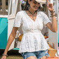 Lace V-Neck Short Sleeve Top