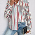 Perfee Contrast Striped Collared Neck Long Sleeve Shirt
