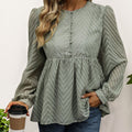 Perfee Peplum Round Neck Long Sleeve Blouse