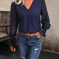 Perfee V-Neck Long Mesh Sleeve Top