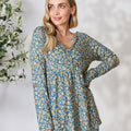 Heimish Full Size Floral Half Button Long Sleeve Blouse