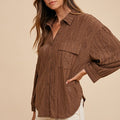 Annie Wear Openwork Button Down Drop Shoulder Shirt