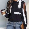 Perfee Mock Neck Mesh Long Sleeve Blouse