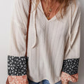 Color Block Tie Neck Long Sleeve Top