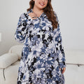 Plus Size Floral Lapel Collar Long Sleeve Night Dress