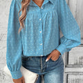 Full Size Swiss Dot Collared Neck Long Sleeve Shirt