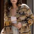 Pocketed Geometric Collared Neck Jacket
