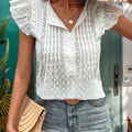 Perfee Lace Detail Eyelet Ruffle Cap Sleeve Blouse