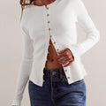 Ribbed Round Neck Long Sleeve Top
