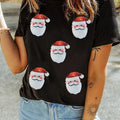 Sequin Santa Round Neck Short Sleeve T-Shirt