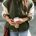 Contrast Baseball Collar Snap Down Long Sleeve Jacket