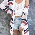 Contrast Openwork Open Front Long Sleeve Cardigan