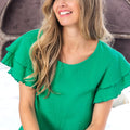 BiBi Ruffle Sleeve Wrinkled Cotton Gauze Top