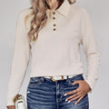 Perfee Collared Neck Buttoned Long Sleeve Top