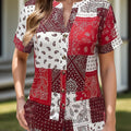 Printed Notched Short Sleeve Blouse