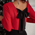 Bowknot V-Neck Long Sleeve Blouse