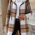 Drawstring Plaid Zip Up Hooded Outerwear