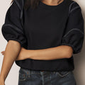 Contrast Stitches Detail Half Sleeve Blouse