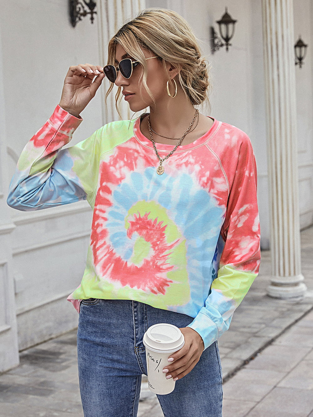 Ivy Lane Printed Round Neck Raglan Sleeve Tee