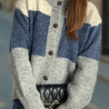 Color Block Round Neck Button Up Cardigan