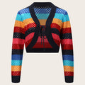 Openwork Color Block Tied Cardigan