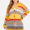 Plus Openwork Color Block Button Up Cardigan