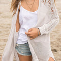 Openwork Side Slit Open Front Long Sleeve Cardigan