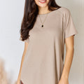 Zenana Baby Waffle Short Sleeve Slit High-Low T-Shirt