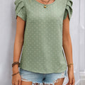 Perfee Swiss Dot Round Neck Petal Sleeve Blouse