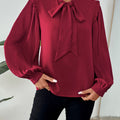 Perfee Frill Tie Neck Long Sleeve Blouse