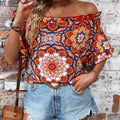 Printed Off-Shoulder Half Sleeve Blouse
