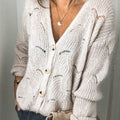 Openwork Button Up Long Sleeve Cardigan