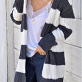 Striped Open Front Hooded Cardigan