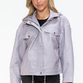 How Dare U Drawstring Hem PU Leather Zip Up Jacket
