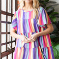 Heimish Full Size Short Sleeve Striped Tiered Top