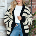 Striped Contrast Open Front Long Sleeve Cardigan