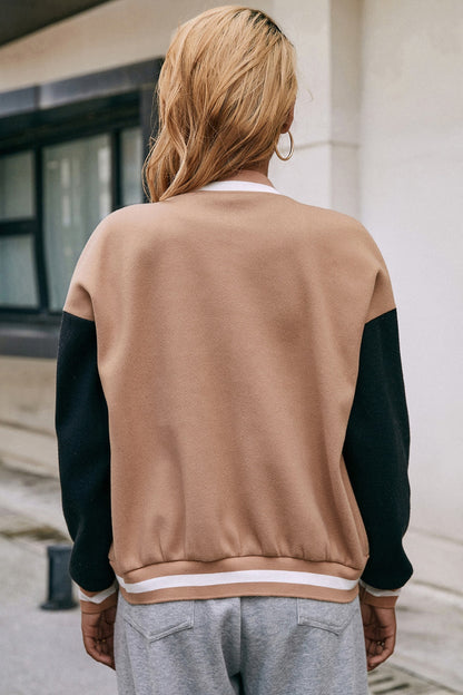 Ivy Lane Contrast Baseball Collar Snap Down Jacket