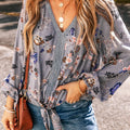 Lace Detail V-Neck Balloon Sleeve Blouse
