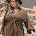 Plus Size Tie Neck Long Sleeve Blouse