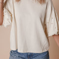 Pearl Detail Round Neck Half Sleeve Blouse