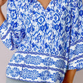 Printed Tie Neck Three-Quarter Sleeve Blouse