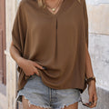 Perfee Notched Half Sleeve Blouse