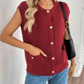 Perfee Pocketed Round Neck Cap Sleeve Cardigan