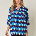 Double Take Full Size Geometric Notched Half Sleeve Blouse