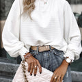 Smocked Frill Mock Neck Long Sleeve Blouse