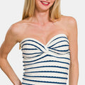 Zenana Twisted Sweetheart Neck Striped Tube Top