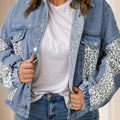 Plus Size Leopard Long Sleeve Denim Jacket