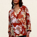 Floral V-Neck Smocked Lantern Sleeve Blouse