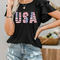 USA Round Neck Flounce Sleeve Top